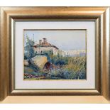 P GRAY, A RURAL VILLA oil on canvas, signed 30.