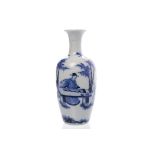 EARLY/MID 20TH CENTURY CHINESE BLUE AND WHITE VASE decorated with figures in a garden setting,