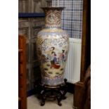 LARGE MID 20TH CENTURY CHINESE VASE of baluster form and with trumpet neck, figural decoration,