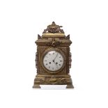 UNUSUAL LATE NINETEENTH CENTURY BRASS MANTEL CLOCK the two train movement striking on a gong and