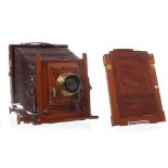 MAHOGANY CASED THORNTON PICKARD RUBY FIELD CAMERA circa 1900, with brass mounts,