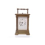 LATE NINETEENTH CENTURY REPEATING BRASS CARRIAGE CLOCK the unsigned two train eight day repeating