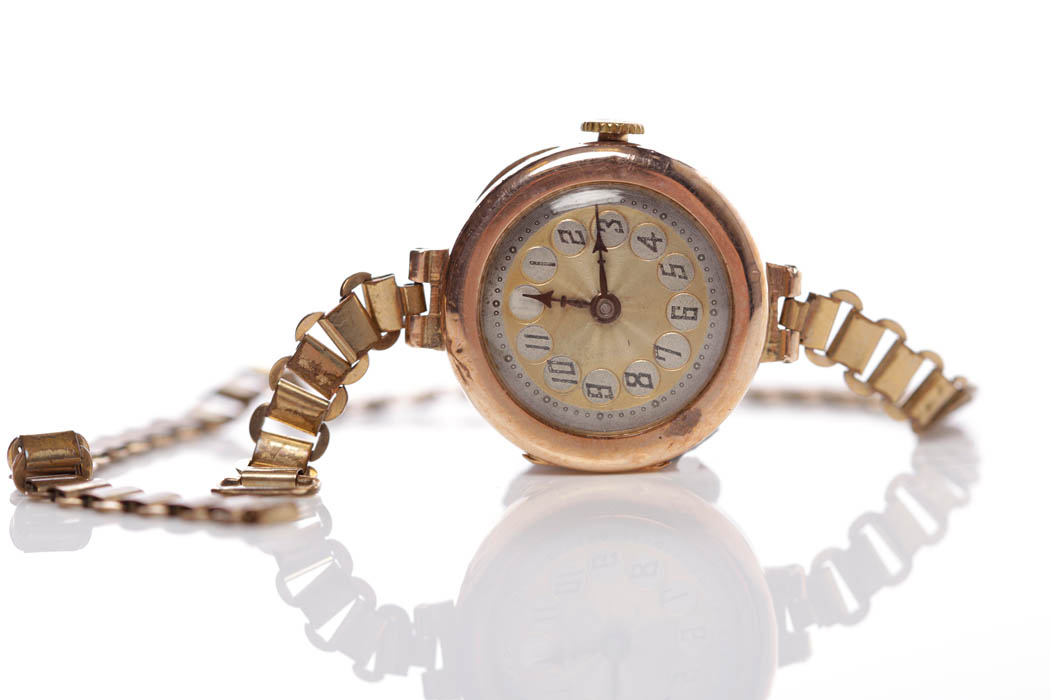 LADY'S EARLY TWENTIETH CENTURY NINE CARAT GOLD COCKTAIL WATCH unsigned fifteen jewels movement,