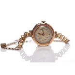 LADY'S EARLY TWENTIETH CENTURY NINE CARAT GOLD COCKTAIL WATCH unsigned fifteen jewels movement,