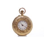 LATE VICTORIAN EIGHTEEN CARAT GOLD HALF HUNTER FOB WATCH unsigned keyless wind movement,