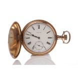 GENTELMAN'S ROLLED GOLD FULL HUNTER ELGIN POCKET WATCH signed seventeen jewels keyless wind