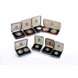 GROUP OF SILVER PROOF COINS comprising a two coin 50 pence coin set, a £2 coin, two 50 pence coins,