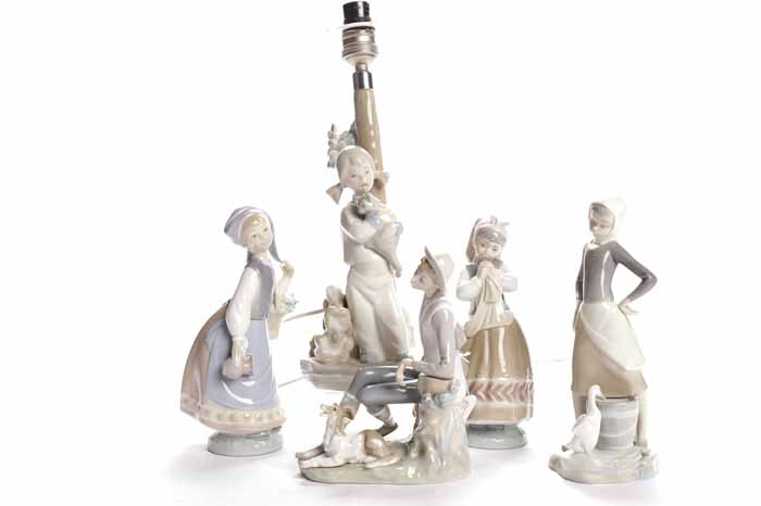 COLLECTION OF LLADRO FIGURES including two young girls, a milkmaid,