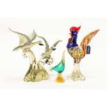 20TH CENTURY ITALIAN GLASS FIGURE GROUP OF DUCKS IN FLIGHT probably Murano, unmarked,