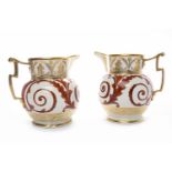 PAIR OF POST-REGENCY ENGLISH BONE CHINA WATER JUGS circa 1825-35, unmarked, possibly Staffordshire,
