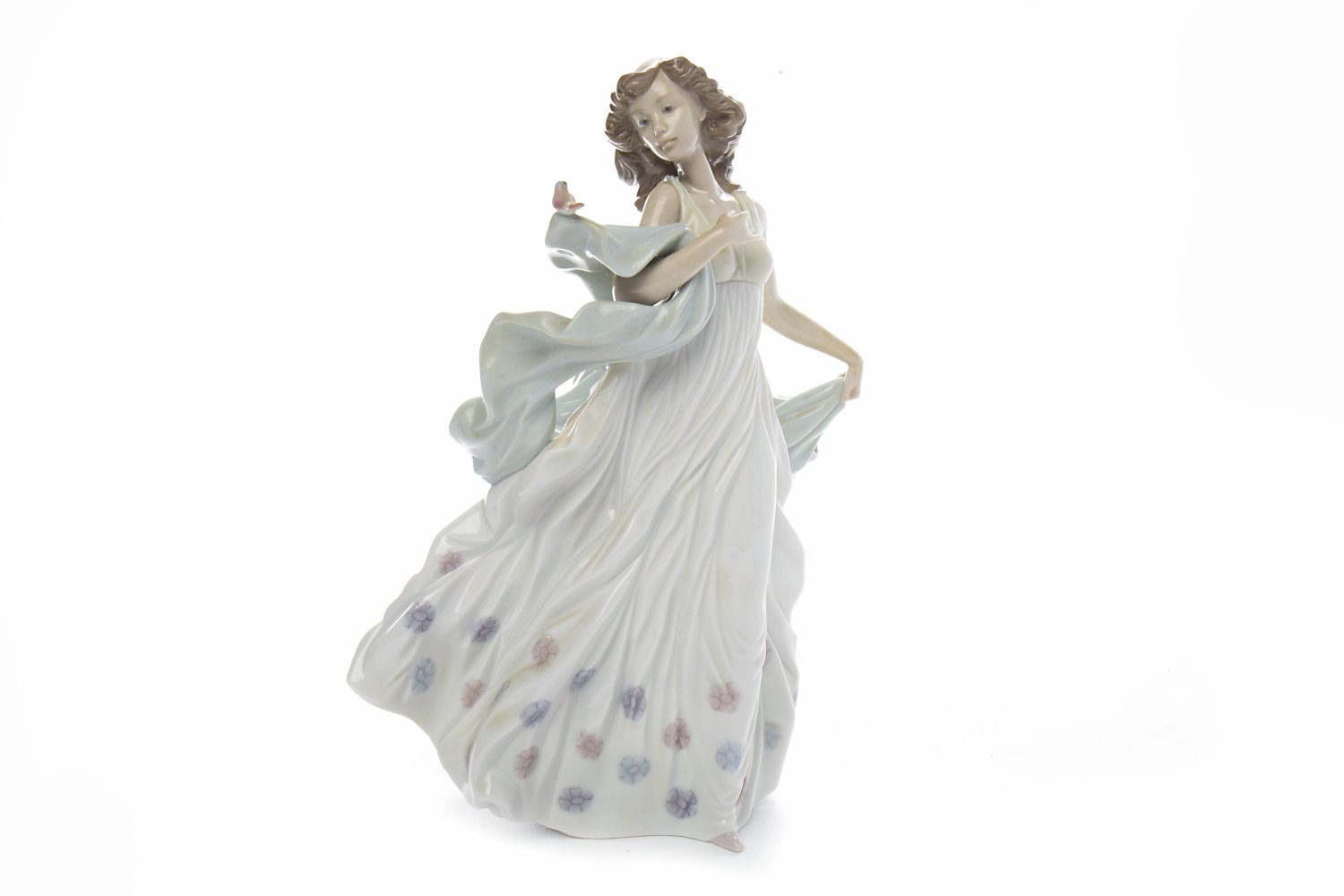 MODERN LLADRO FIGURE OF SUMMER SERENADE modelled as a young girl in long dress and stole with bird
