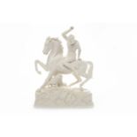 19TH CENTURY PARIAN WARE FIGURE OF THE AMAZON modelled as a native on a horse attacking a panther