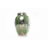 BAVARIAN HUTSCHENREUTHER KOHENBERG SILVER OVERLAID GREEN PORCELAIN VASE silver stamped 'Spahr 1000',