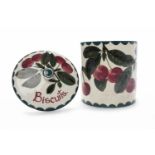 WEMYSS WARE CYLINDRICAL BISCUIT BARREL AND COVER decorated with cherries,