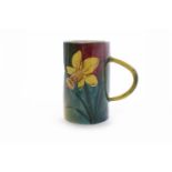 WEMYSS WARE TALL CYLINDRICAL TANKARD decorated with daffodils on a 'Jazzy' ground,