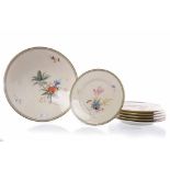 SET OF SIX ROYAL COPENHAGEN FLORAL DESSERT PLATES AND FRUIT BOWL all decorated with hand painted