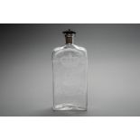 LATE 18TH CENTURY SWEDISH SQUARE GLASS BOTTLE engarved with the monogram and crown of Gustav III of