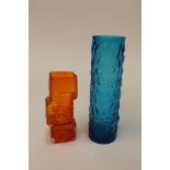 TWO WHITEFRAIRS VASES designed by Geoffrey Baxter, including a blue 'Bark' vase,