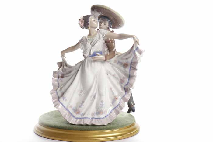 LLADRO FIGURE GROUP modelled as a Mexican male and female dancing, blue printed mark,