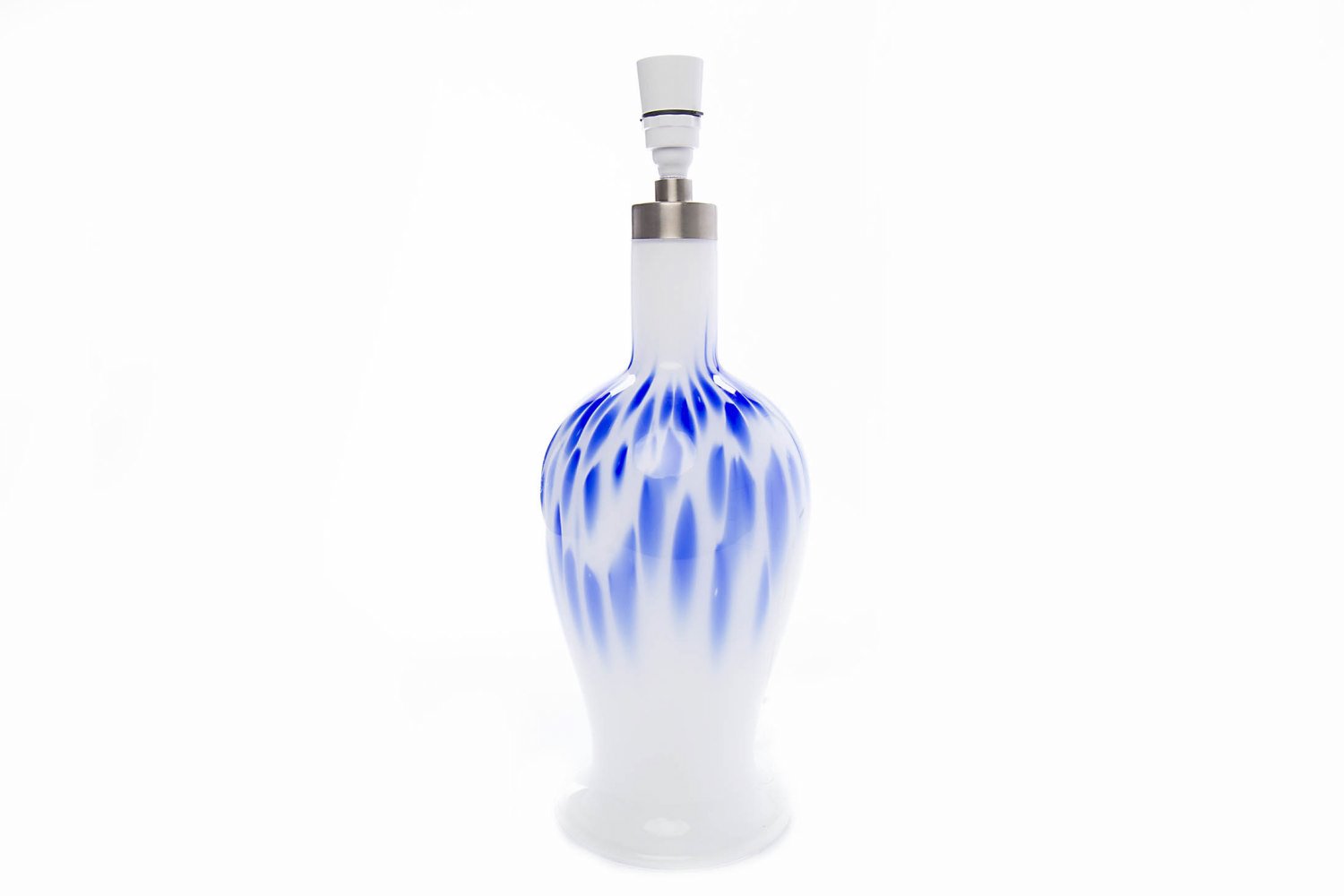 MODERN ROYAL COPENHAGEN TORINO BALUSTER GLASS TABLE LAMP the opaque white body with irregular blue