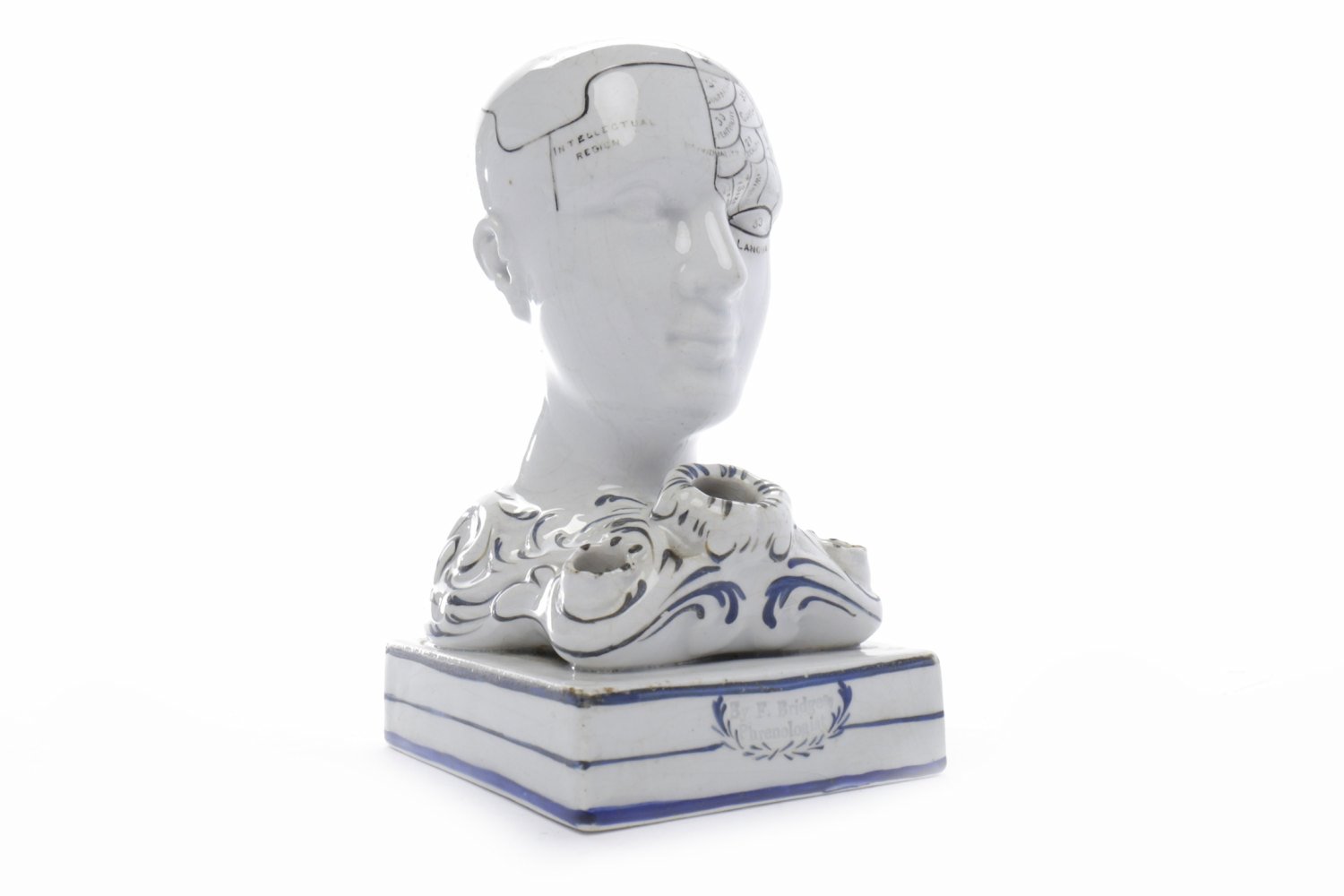 VICTORIAN PHRENOLOGY DESK STAND circa 1860, modelled as an annotated head, - Image 2 of 2