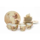 LATE VICTORIAN ROYAL WORCESTER FLORAL IVORY BLUSH PORCELAIN TEA SERVICE comprising eight cups,