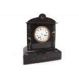 NINTEENTH CENTURY SLATE AND GREEN MARBLE MANTEL CLOCK with two train movement,