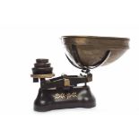 LARGE CAST IRON SCALES numbered 193, finished in black with gilt decoration,