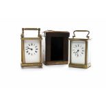 BRASS CARRIAGE CLOCK The single train eight day movement with lever platform escapement,