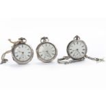 THREE POCKET WATCHES comprising two pair cased examples with white dials,