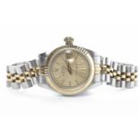 LADY'S ROLEX OYSTER PERPETUAL DATEJUST WRIST WATCH the round champagne dial with applied gold