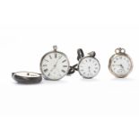 LOT OF FOUR SILVER POCKET WATCHES comprising two sterling silver open face fusee examples and two