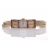 EARLY TWENTIETH CENTURY LADY'S NINE CARAT GOLD RUBY COCKTAIL WATCH unsigned seventeen jewels manual