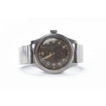 GENTLEMAN'S CYMA STAINLESS STEEL MILITARY WRIST WATCH the round black dial with luminous Arabic