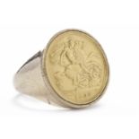 GOLD SOVEREIGN DATED 1908 in a nine carat gold ring,