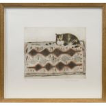 * ELIZABETH BLACKADDER DBE RA RSA RSW RGI DLitt, CAT ON THE MAT limited edition etching,