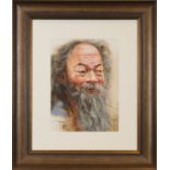 EIVAR MOYA (COLUMBIAN), AMUSED - PORTRAIT OF AN ELDER MAN charcoal and pastel on paper,