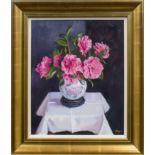 * NORMAN EDGAR RGI, PEONIES oil on canvas, signed,