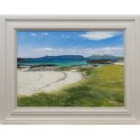 FRANK COLCLOUGH, EIGG & RUM FROM CAMUSDARACH SHORE oil on board, signed,