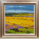 * JUDITH BRIDGLAND, YELLOW FIELDS, BASS ROCK, oil on canvas,