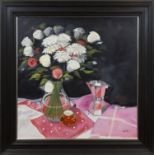 ROWENA LAING, THE BIRTHDAY FLOWERS oil on board,