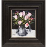 ROWENA LAING, PINK POSY oil on board, signed 47.