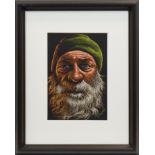 * GRAHAM H D MCKEAN, GREEN BEANIE pastel on paper, signed 28cm x 29.