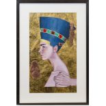 ROSIE DAHLSTROM, THE SELLING OF NEFERTITI, mixed media collage, signed with initials,