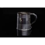 SMALL GEORGE III SLIGHTLY TAPERING SILVER MUG engraved initials within two ribbed bands,