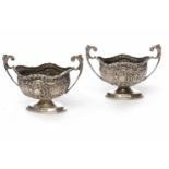 PAIR OF VICTORIAN SILVER BOAT SHAPED OPEN SALTS with twin handles,