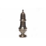 VASE-SHAPED SILVER SUGAR CASTER OF QUEEN ANNE DESIGN the centre embossed with two ribbed bands,