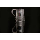 ATTRACTIVE GEORGE III SILVER TAPERING TANKARD decorated with two ribbed bands,