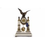 WHITE MARBLE FRENCH ORMOLU MANTEL CLOCK IN THE DIRECTOIRE MANNER the unsigned two train movement
