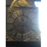 LATE GEORGE III LONGCASE CLOCK the hood with arched pediment enclosing an arched brass and